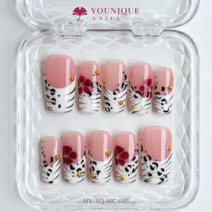Younique Nails | MY studio | Petal Stripes | 10PCS 100% Handmade Press-On Nails | Reusable Colorful Art Glossy Design Acrylic Luxury Long Lasting 3D Stylish Office Wear Floral Embellished Rhinestone salon-quality