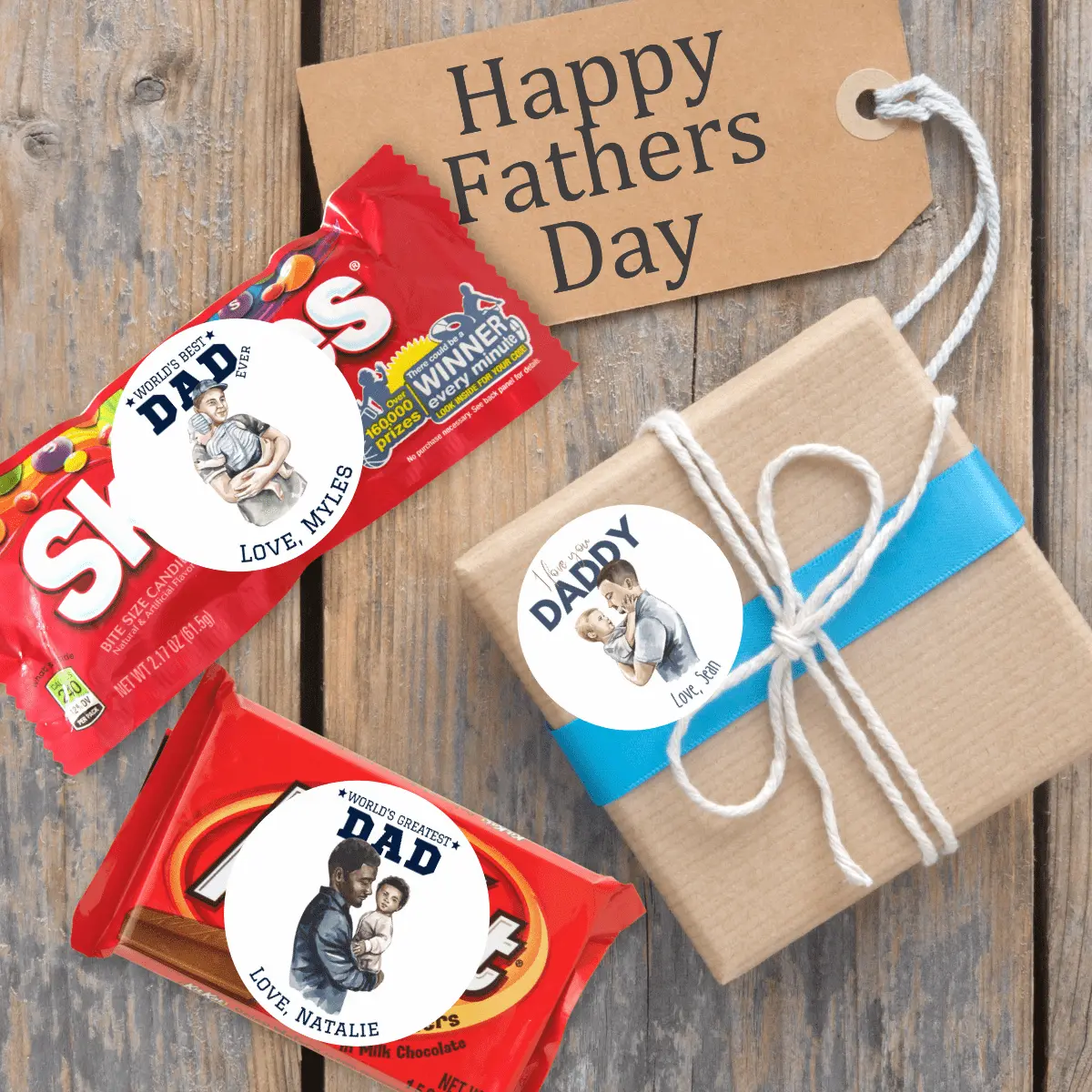 Father's Day Peel and Stick Personalized Custom Gift Label Stickers