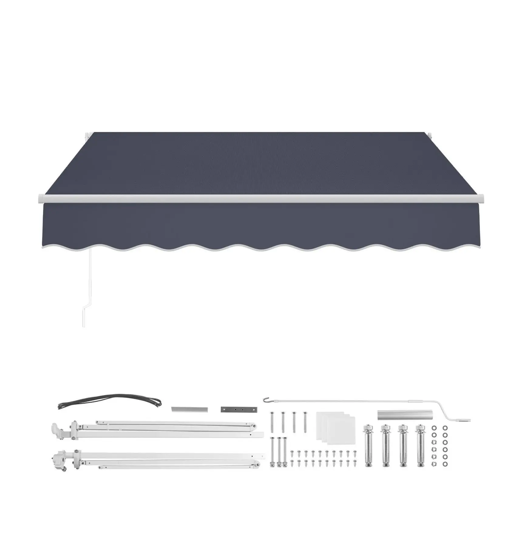 Retractable Awning 8.2' x 6.6' - Outdoor Patio Sun Shade, Manual Crank, Water-Resistant Polyester Shelter for Deck, Balcony, Yard - Gray Default