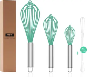 Teal Silicone Whisk, Professional Silicone Whisks For Cooking Non Scratch, Stainless Steel & Silicone Wisk,Plastic Rubber Whisk Tool for Nonstick Cookware Pans, Silicon Wisks Set of 3, Aqua
