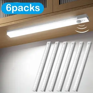 6-Piece LED Motion Sensor Strip Light, USB Rechargeable Adjustable Indoor Lighting, Ideal for Closet, Cabinet, Kitchen, Desk, Nightlight, Hallway, Stairs, Closet Lights