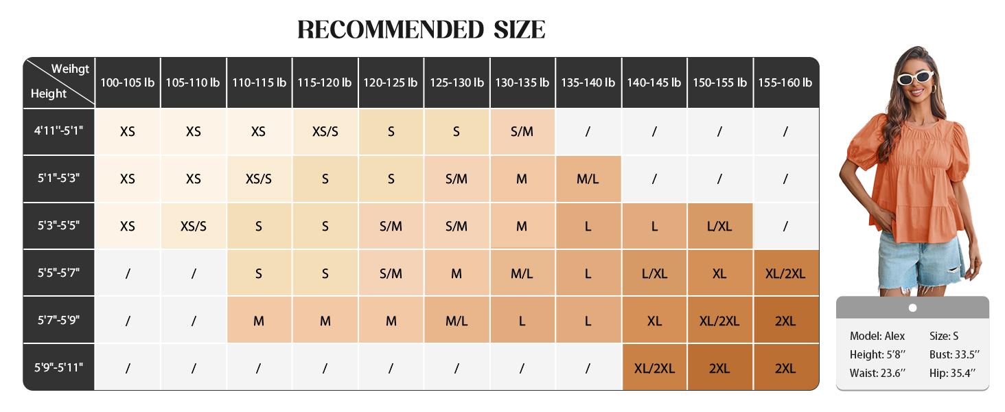 Tankaneo Womens Puff Sleeve Peplum Babydoll Tops Summer Smoked Pleated Cotton T-Shirts Casual Loose Fit Flowy Blouse