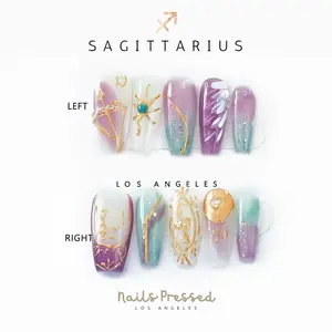 Nails Pressed Horoscope Collection - Sagittarius Press ON Handmade Nail Art 10Pcs/Sets Free Tools Luxury Manicure Nail Care Daily Durable