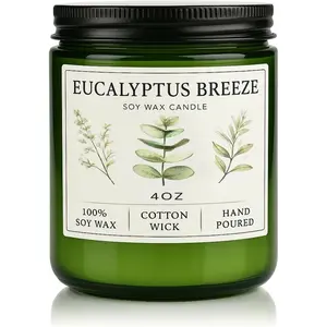 Eucalyptus & Mint Candles for Home Scented, 20 Hours Burn Soy Candle Gift for Women Stress Relief, Meditation, Yoga, Relaxing, Natural Soy Wax for Men and Women, 4oz