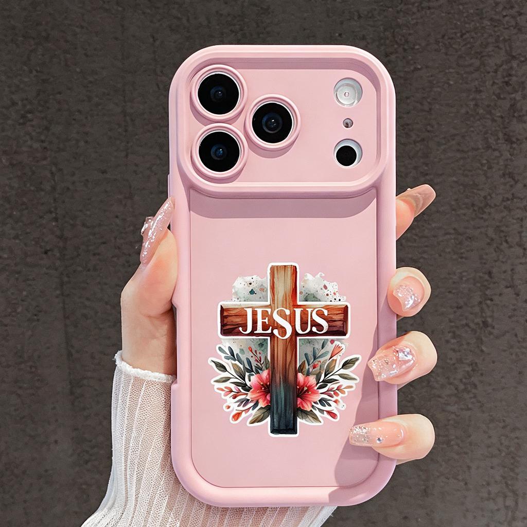 Jesus Floral Cross Phone Case for iPhone 11/12/13/14/15/16/17 Pro Max Plus & 17 Air, Christian Religious Watercolor Shockproof Case TYJT260409024