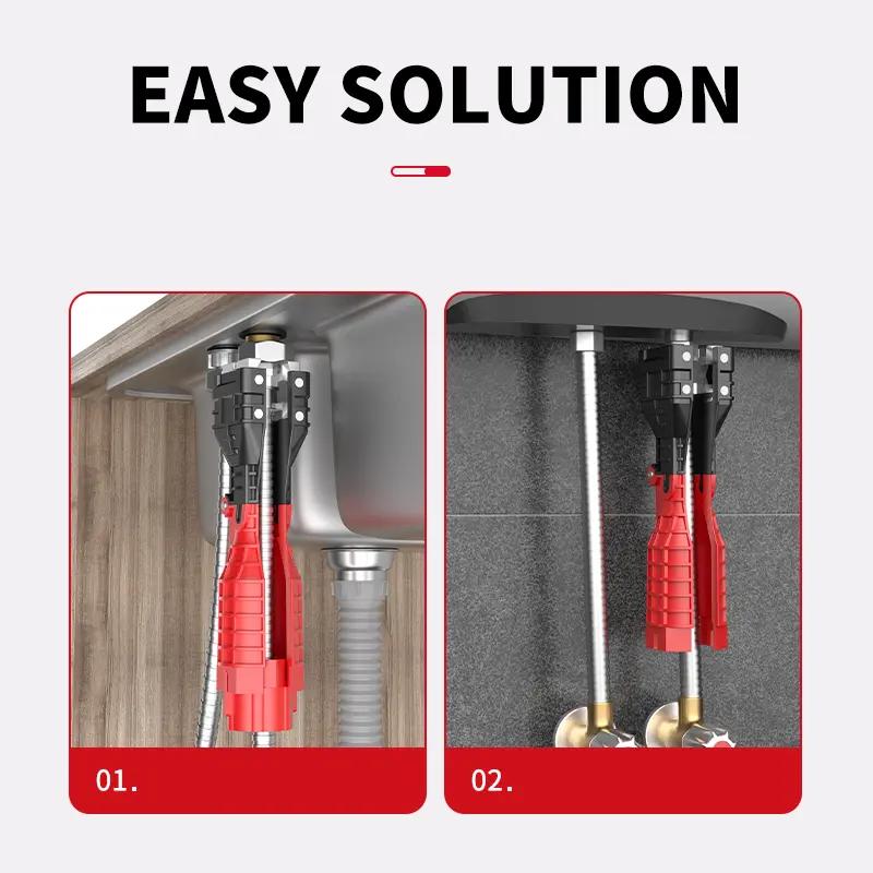 OUDISI 18-in-1 Multi-Function Sink Wrench, Multifunctional Sink Wrench, Kitchen Plumbing & Faucet Installation Tool with Adapters, Non-Slip Handle for Bathroom and Kitchen Repairs, Dual-Head Wrench for Pipes, Plumbing Fixtures, Faucets