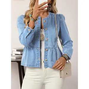 Women's Casual Spring/Autumn Button Front Denim Jacket Long Sleeve Fabric