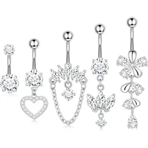 Dangle Belly Button Rings Piercing Jewelry for Women Surgical Stainless Steel Navel Dangly