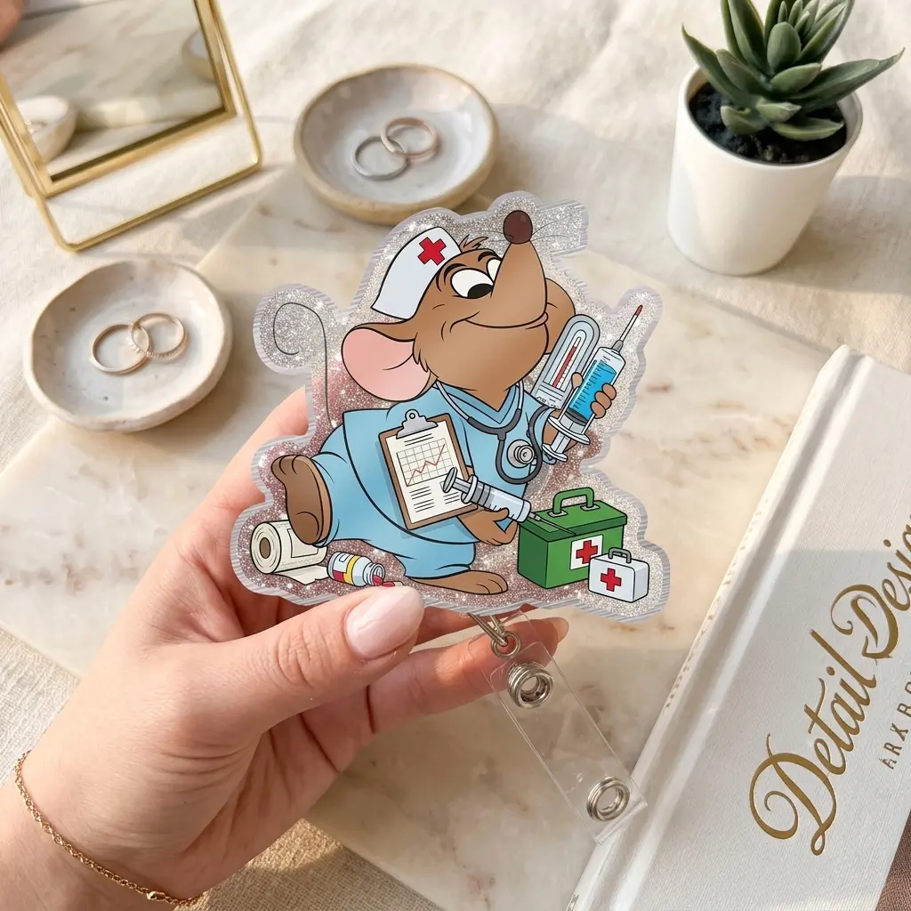 Cute Mouse Badge Reel, Funny Cartoon Retractable ID Holder, Acrylic Animal Name Tag Clip, Hospital Nurse Medical Worker Gift