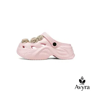 Women Chunky Platform EVA Clogs with  Adjustable Back Strap Hollow Slip On Sandals Waterproof Non Slip Cushioned Lightweight Summer Beach Shower Garden Daily Walking Slippers Solid Pink