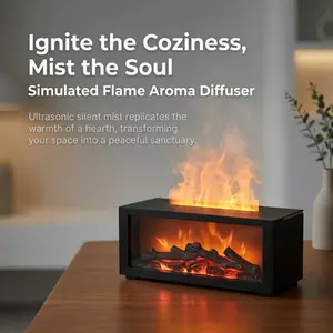 Simulated Flame Fireplace Aroma Diffuser, Ultrasonic Cool Mist Humidifier with Fake Fire Effect, Silent Essential Oil Diffuser for Cozy Home & Office Decor