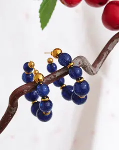 E145- Fashion Resin Round Beads Chain C-Shape Earrings!