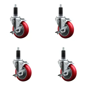 Service Caster SCC-EX20S414-PPUB-RED-TLB-118-4 Polyurethane Swivel Expanding Stem Caster with 4 in. Red Wheels & 1.13 in. Stems - Set of 4