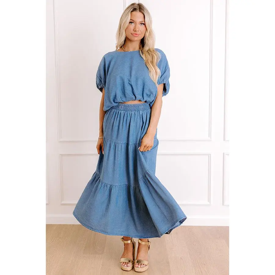 Small Town Cutie High Waist Chambray Maxi Skirt