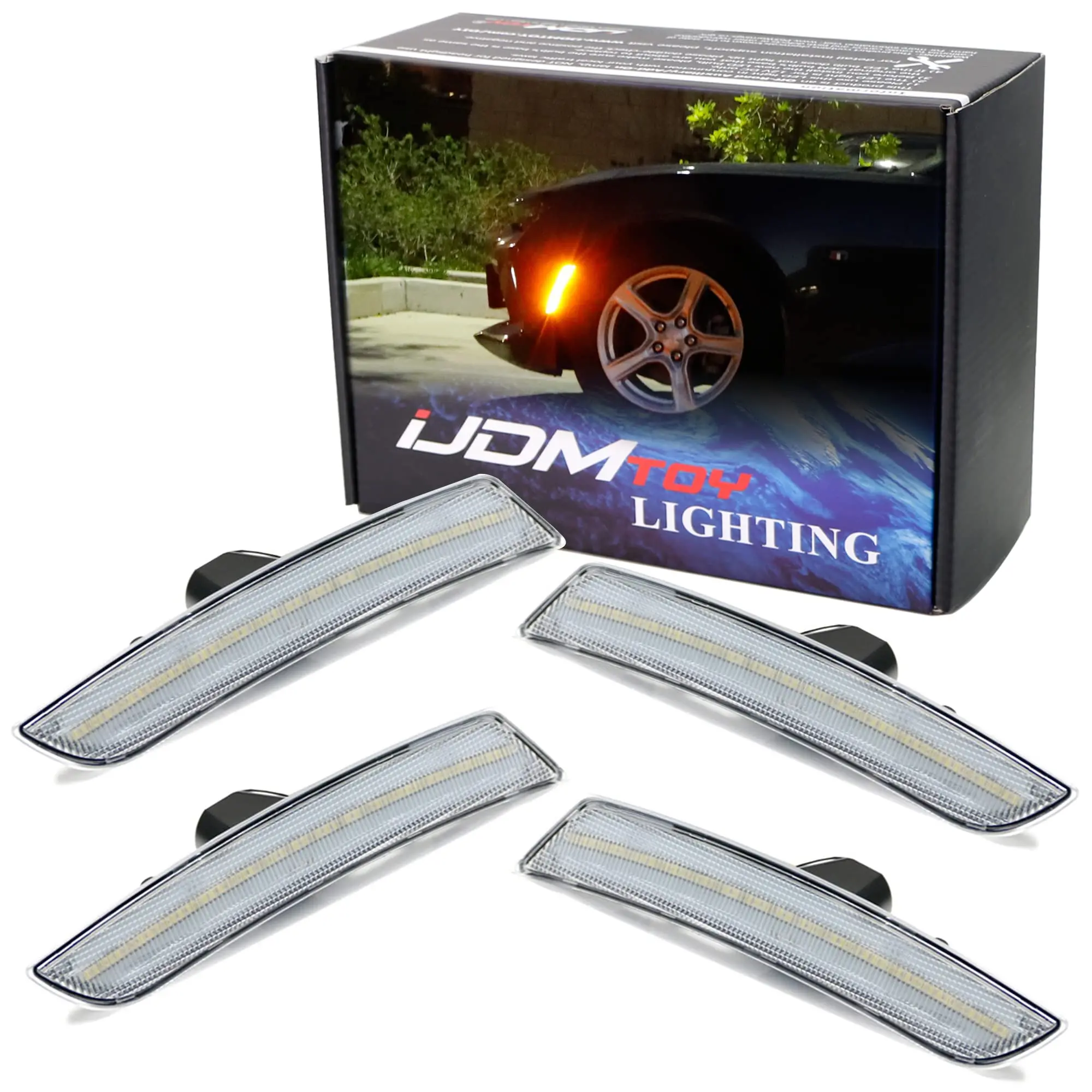 iJDMTOY Clear Lens Amber/Red Full LED Side Marker Light Kit For 2016-up Chevy Camaro, Powered by Total 180-SMD LED