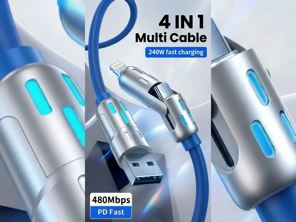 240W Ultra-Fast USB-C Charger: All-in-One Power Adapter for MacBook, iPhone 15/16 and Android, ideal for travel.