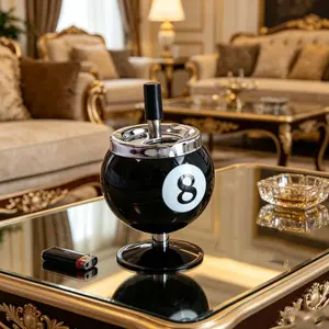 Creative Billiards ashtrays  with covered KTV living room ashtray  Push-down Iron Ashtray Billiard Design Windproof Automatic Extinguishing Tabletop Ashtray for Indoor Home and Office Use (Black)