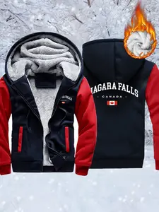 Niagara Falls Canada Print Thicken Jackets Mens Fashion Fleece Coats Pocket Oversized Male Clothes Zipper Winter Hoodies