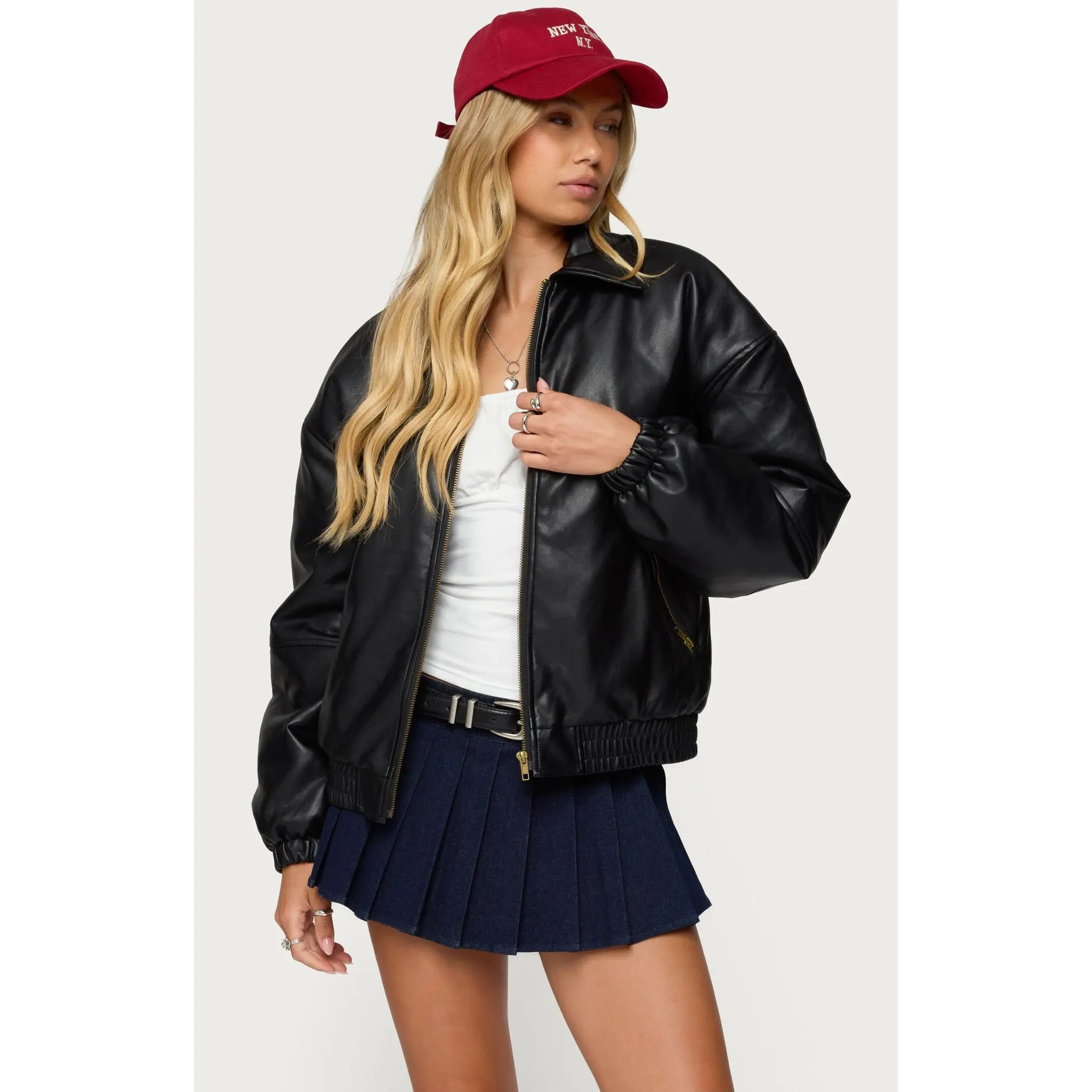 Edikted Women's Halley Faux Leather Bomber Jacket Edikted Women's Halley Faux Leather Bomber Jacket