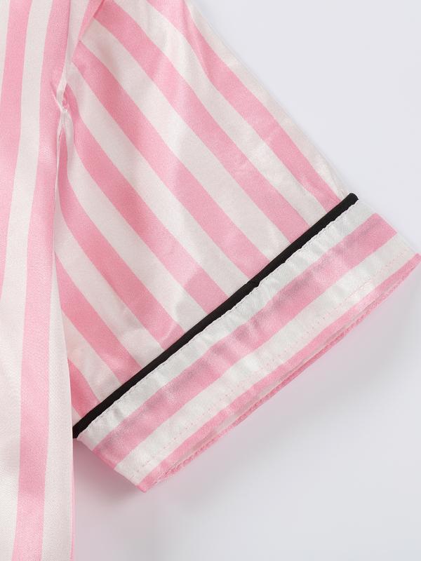 Girl's pink and white striped pajamas set, short sleeved shorts set, suitable as a gift for children