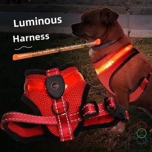 Pet Light-Up Dog Vest LED Flashing Dog Walking Harness USB Rechargeable Luminous Chest Strap Vest