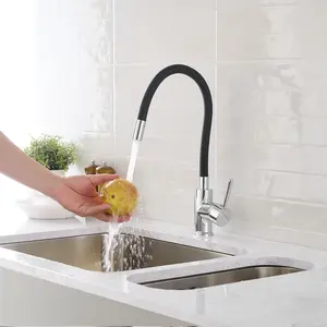 Modern High-Arc Kitchen Faucet, Flexible Silicone Nozzle, Polished Chrome Single Handle, Momali Mz54804--S07626-207C