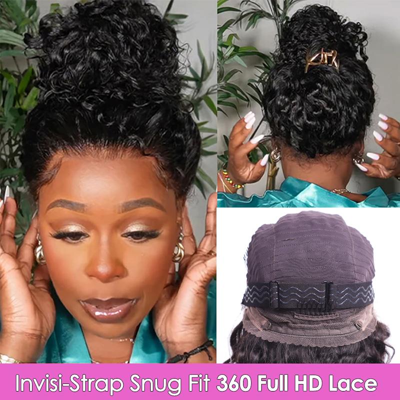 Cynosure 220 Density Water Wave 360 Lace Front Wig Human Hair Pre Plucked Pre Bleached Hidden Strap 360 HD Lace Frontal Wig Affordable Human Hair Wigs For Women