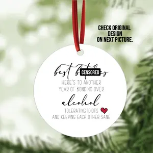 Best Friend Ornament | Personalized Gift | Custom Ornament | Best Friend Gifts | Christmas Ornaments | Christmas Gifts | Christmas Exchange Satin Aluminium Round Lightweight Decoration White Decor