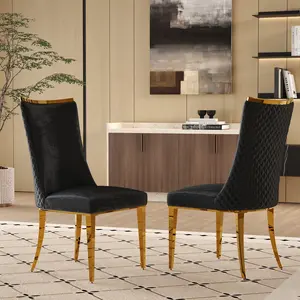AUZ Modern Stylish Dining Chairs, Velvet Upholstered Dining Chairs with Diamond-Quilted and Metal-Accented Top Back, Kitchen Room Chairs with Polished Stainless Steel Legs