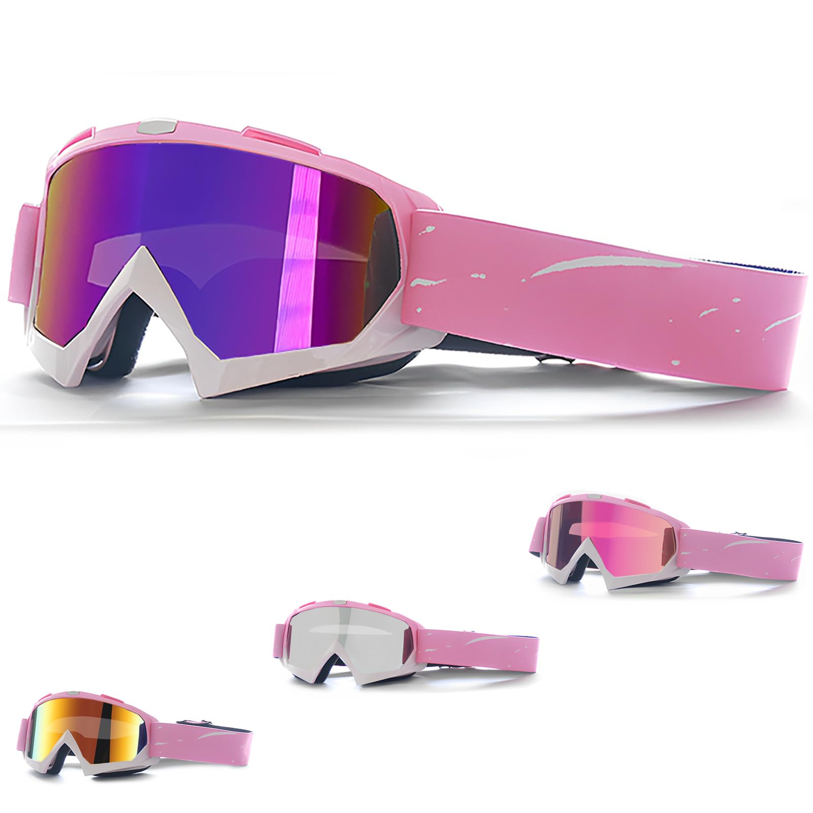 Pink Aesthetic Ski Goggles, UV Protection Anti-Fog Snowboard Goggles, Wide View Motocross Goggles For Women Teenagers Adult