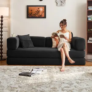 CHORRO 78.8" Boneless Couch 4 in 1 Folding Sofa Bed Convertible Oversized Corduroy Upholstered with Armrests Backrest Lazy Floor Lounger for Living Room Bedroom