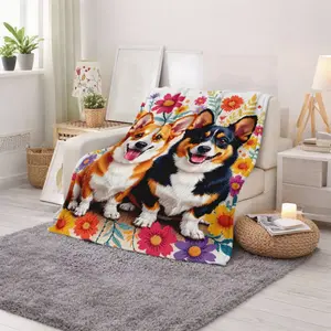 Corgi Dog Floral Blanket Soft Cozy Throw for Living Room Bedroom Sofa Use  Perfect Gift for Pet Lovers  Animal Enthusiasts on Christmas  Birthday  Thanksgiving  Easter  Housewarming  Mother's Day and Special Occasions  Ideal Home Decor for Comfort and