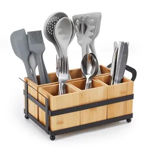 4-Compartment Utensil Caddy, Detachable Silverware Holder with Metal Frame & Handles, Kitchen Organizer for Cutlery, Spoons, Forks & Cooking Tools