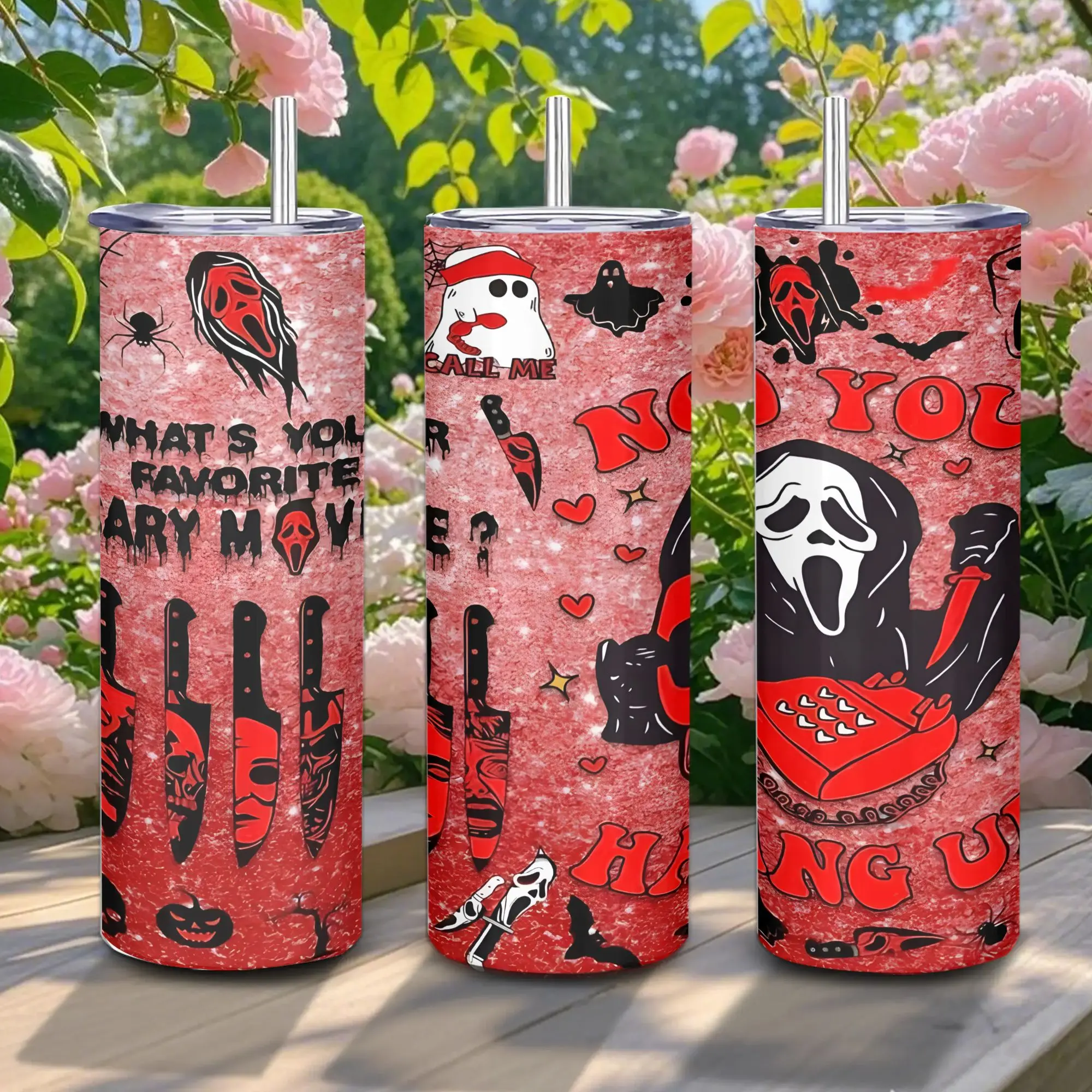 20oz Premium Stainless Steel Insulated Cup - Leakproof Tumbler, Double-Walled Lightweight Eco-Friendly Reusable, 23cm Straw, Lid, Ghost Face Pattern, 500-1000ml, Ideal for Adults, Everyday Use, Coffee, Road Trips, Boyfriend Gift, Leakproof Insulated Tumbl