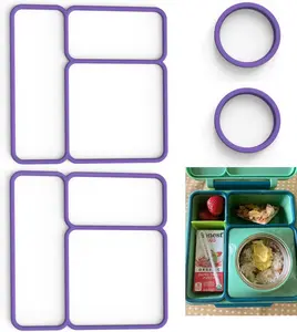 2 pack Lid Seal Gaskets and 2pack Container Seal Gaskets For OmieBoxFit Replacement Parts For  Bento Box,-Safe  Rubber,Essential Lunch Bento Box Accessories for (Purple)