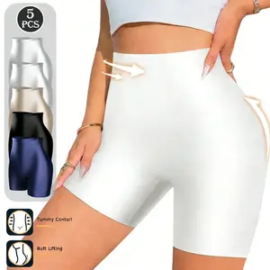 QUASTI 5-Piece High-Waisted Tummy Control Seamless Women's Safety Panties, Butt Lifting Shaping Boxer Briefs, High-Elasticity Milk Silky Smooth Boxer Briefs, Breathable and Skin-Friendly Fabric, Comfortable Womenswear, Sizes S-XXL
