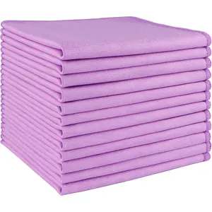 Microfiber Glass Cleaning Cloths 12 PK, Lint Free Streak Free, Reusable Cleaning Cloth for Cleaning Windows, Glasses, Mirrors, Screens, Stainless Steel, and More Purple-12"*12"