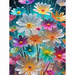 5D Diamond Painting Kit - Colorful Daisy Flower Fantasy Art, Full Round Drill Sparkling Floral Mosaic Artwork, DIY Rhinestone Embroidery for Home Wall Decor & Gift, Crafts