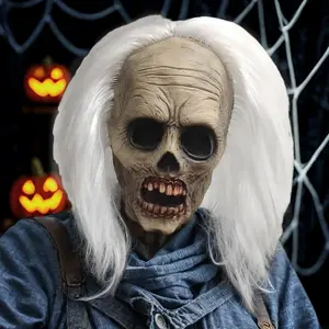 PATYGR Scary Zombie Head Mask Vampire Latex Mask Bloody White Hair Creepy Zombies Costume Props Halloween Party Haunted House Horror Ghost Decoration