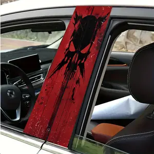 2D Flat, 2 Pieces, 2D Flat Pattern Stickers - Punisher Skull Car Decal, Premium Medium Post Vinyl Wrap, Waterproof and Scratch Resistant, For Car B-Pillar and Metal/Plastic/Ceramic/Wood Surfaces - Semi-Matte Effect. Limited Time Offer: Halloween