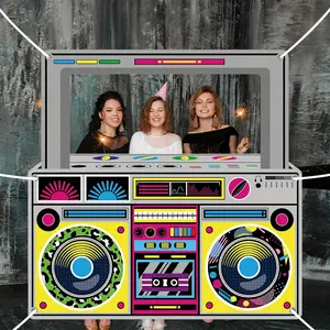 Retro 80s to 90s hip-hop music-themed party backdrop - frame banner, featuring a vibrant radio design, suitable for birthdays, weddings and corporate events, durable decoration JG, dyz