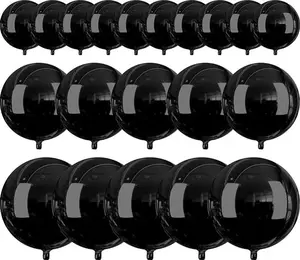 PartyWoo Black Foil Balloons 20pcs Different Sizes Pack of 22 15 10 Inch Large Round Foil 4D Inflatable Mirror Ball Mylar Balloons for Halloween Graduation Birthday Retirement Party Decorations