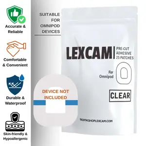 Adhesive Patches Pre-Cut for Omnipod 5 - Hypoallergenic, Pre-Cut CGM Overpatches – Anti-Slip Patch Tape - 25 Patches - Clear