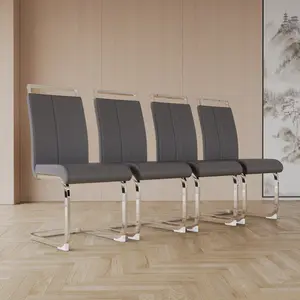 Modern Dining Chairs, PU Faux Leather High Back Upholstered Side Chair with C-shaped Tube plating Metal Legs for Dining Room Kitchen Vanity Patio Club Guest Office Chair (Set of 4)
