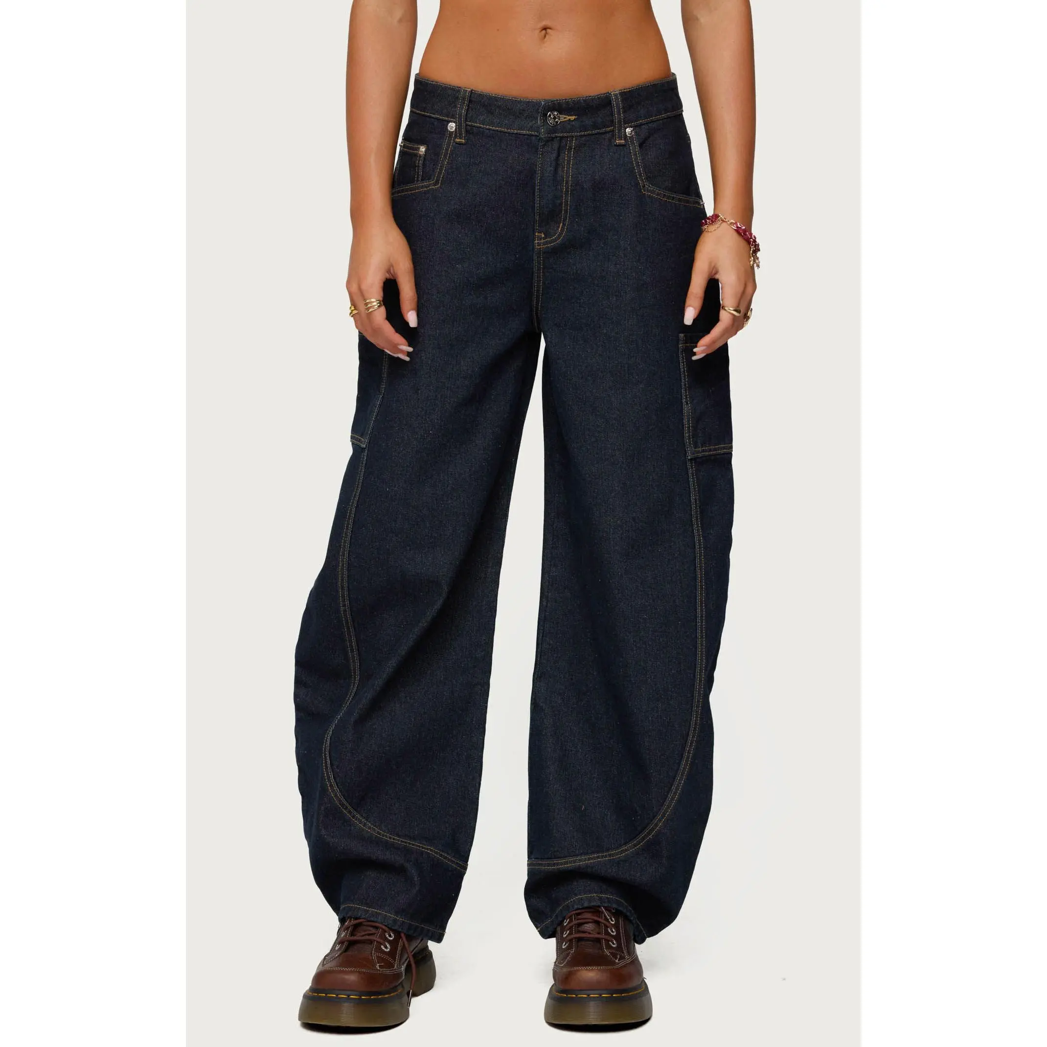Edikted Women's Aden Contrast Stitch Barrel Jeans