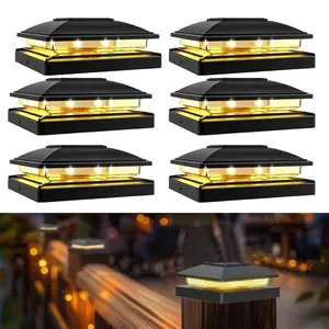 4x4 Solar Powered Post Cap Light 6-Pack, Upgraded Shockproof Lampshade, 3000K Warm White LED, 8–12 Hour Long Lasting, Waterproof Outdoor Deck Fence Post Lighting