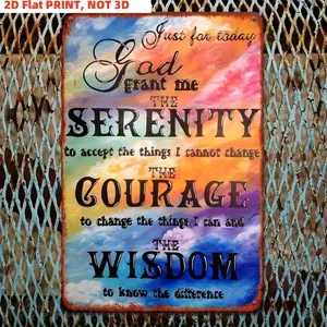 1pc 2D Plane 8x12inch Serene Prayer Metal Wall Decor - Colorful Inspirational Quote Art, Modern Metal Sign for Home, Bar, Garage, and Office - No Batteries Required, Easy Wall Mounting, Metal Wall Art Decoration, Artistic Font Design