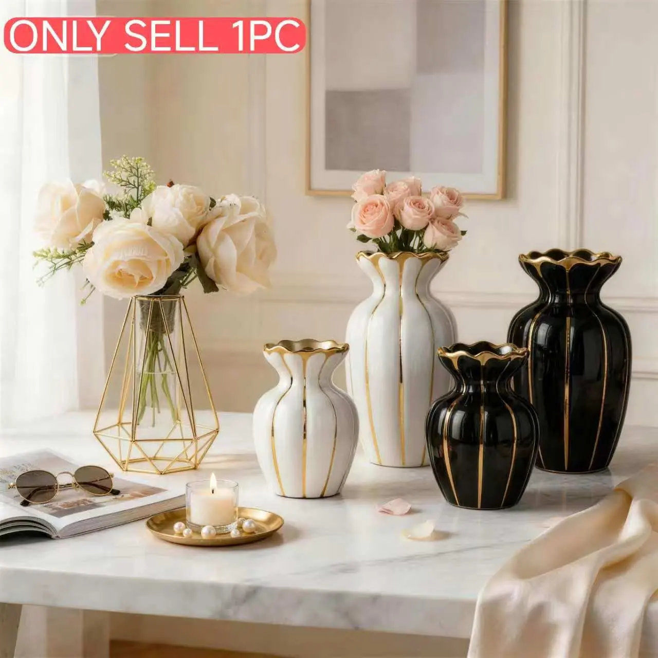 Elegant Creative Luxury Glossy Ceramic Vase, Ceramic Flower Vase, Decorative Bottle for Home Decoration, Desktop Arrangement, Floral Water Container, Decorative Vases For Home Decor, Decorative Flower Vessel