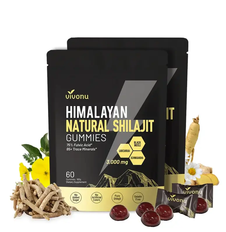 VivoNu Himalayan Shilajit Gummies | With Ashwagandha, Gokshura & other herbs | No added sugar | 60 Gummies SummerVibes