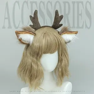 1pc Handmade Faux Fur Reindeer Antler Headband, Cute Animal Theme Cosplay Accessory, 100% Polyester Woven Christmas Deer Ears Hair Hoop for Role Play and Festive Occasions